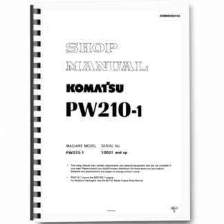 Komatsu PW210-1 Wheeled Excavator Workshop Manual SN 10001 and UP Printed Book