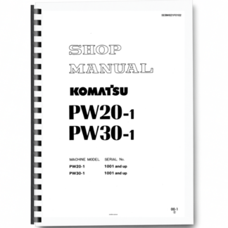 Komatsu PW20-1 PW30-1 Wheeled Excavator Workshop Manual SN 1001 and UP Printed Book