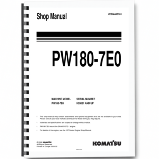 Komatsu PW180-7E0 Wheeled Excavator Workshop Manual SN H55051 and UP Printed Book