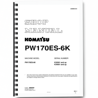 Komatsu PW170ES-6K Wheeled Excavator Workshop Manual SN K32001 K34001 and UP UEBM000401 Printed Book