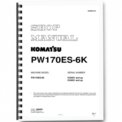 Komatsu PW170ES-6K Wheeled Excavator Workshop Manual SN K32001 K34001 ...