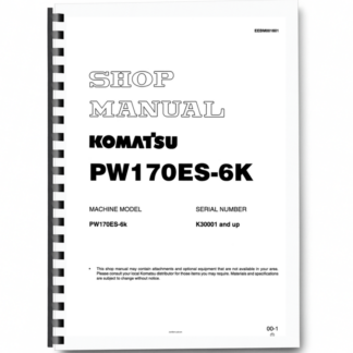 Komatsu PW170ES-6K Wheeled Excavator Workshop Manual SN K30001 and UP EEBM001601 Printed Book