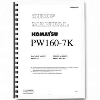 Komatsu PW160-7K Wheeled Excavator Workshop Manual SN K40001 and UP Printed Book
