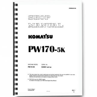 Komatsu PW170-5K Wheeled Excavator Workshop Manual SN K20001 and UP Printed Book