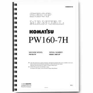 Komatsu PW160-7H Wheeled Excavator Workshop Manual SN H50051 and UP Printed Book