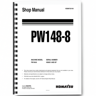 Komatsu PW148-8 Wheeled Excavator Workshop Manual SN H50051 and UP Printed Book