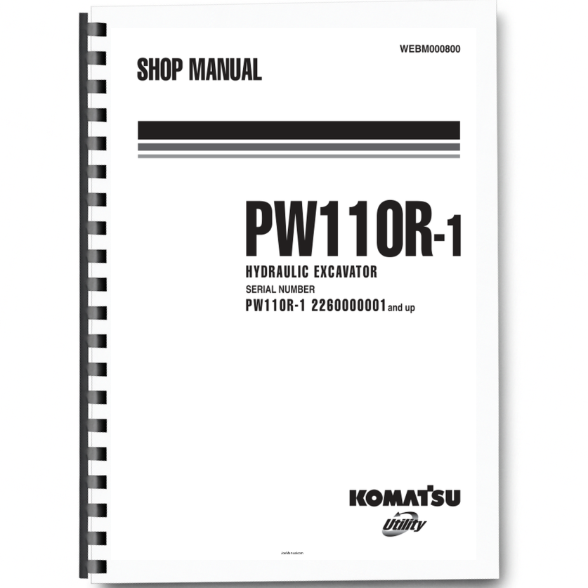 Komatsu PW110R-1 Wheeled Excavator Workshop Manual SN 2260000001 and UP Printed Book