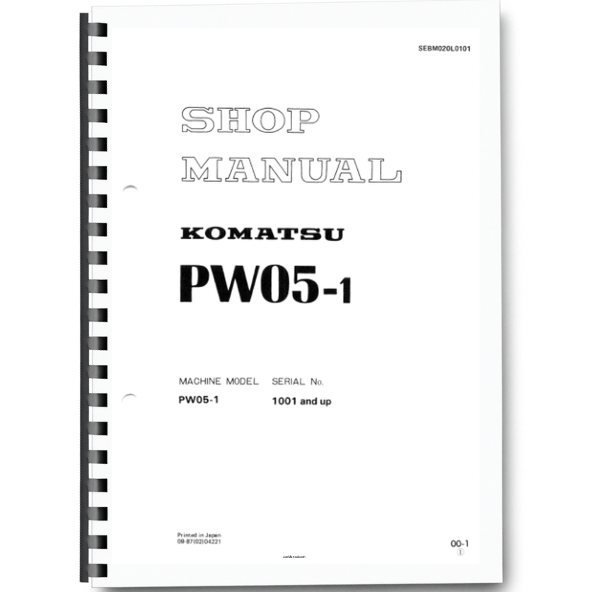 Komatsu PW05-1 Wheeled Excavator Workshop Manual SN 1001 and UP Printed Book