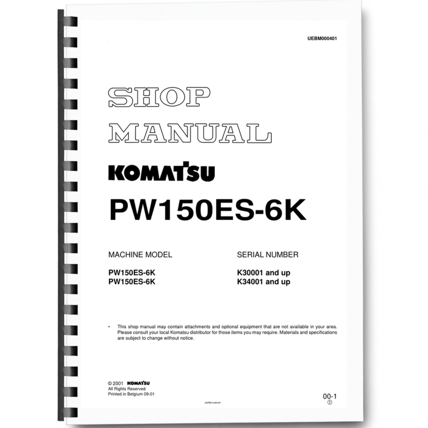 Komatsu PW150ES-6K Wheeled Excavator Workshop Manual SN K30001 K34001 and UP Printed Book