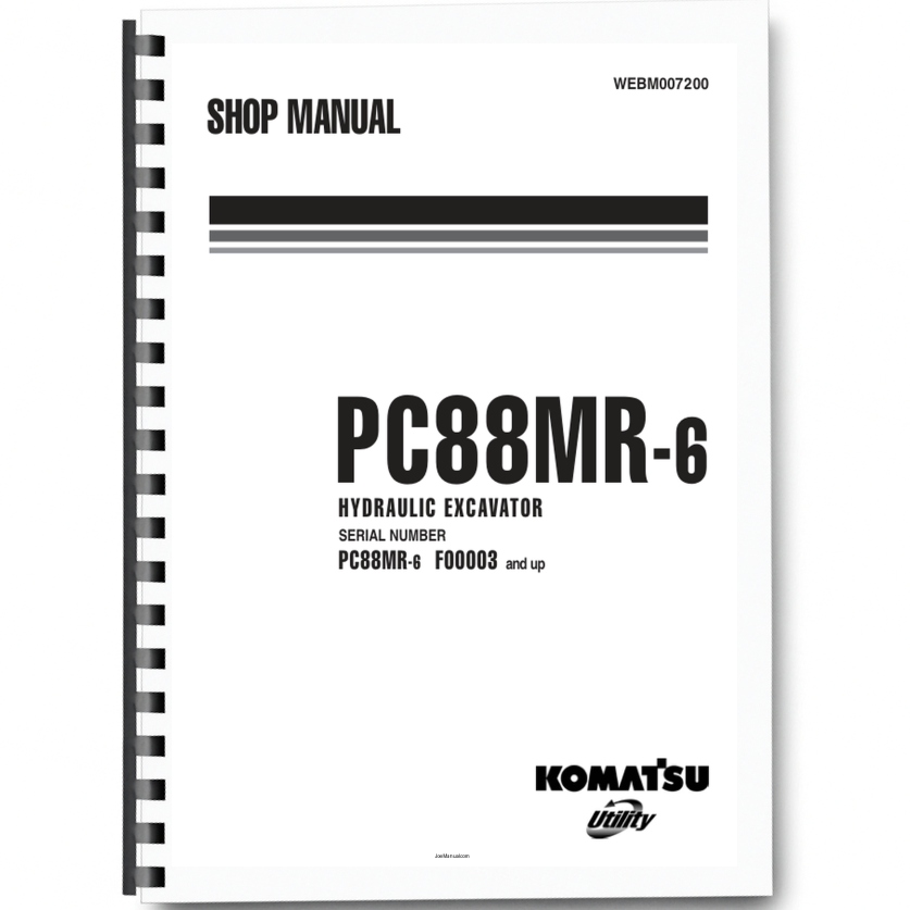 Komatsu PC88MR-6 Excavator Workshop Manual SN F00003 and UP Printed Book