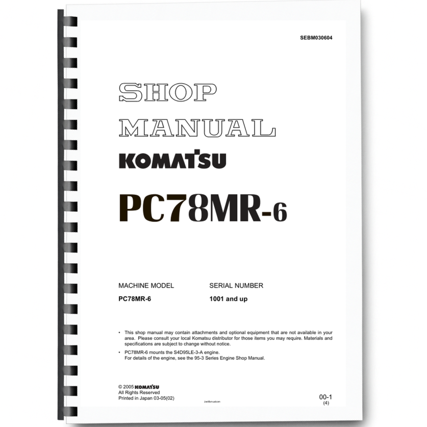 Komatsu PC78MR-6 Excavator Workshop Manual SN 1001 and UP Printed Book