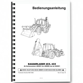 JCB 3CX 4CX 4C 4CN Backhoe Loader Operators Manual 460001-499999 920001-929999 DE 9801/5382 Printed Book