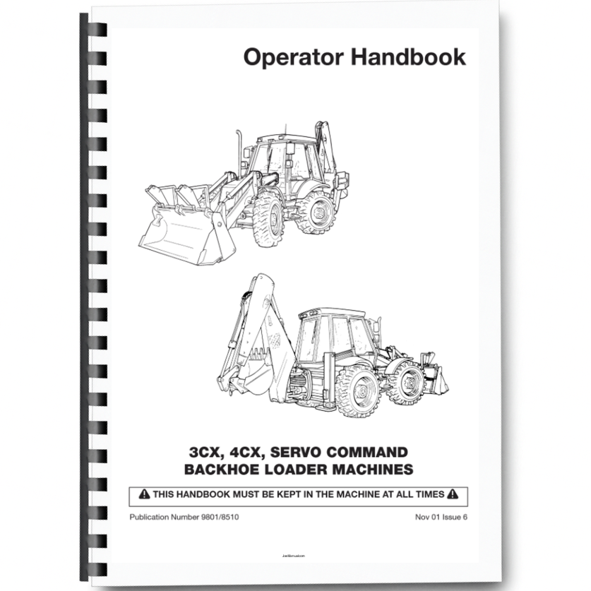 JCB 3CX 4CX 4C 4CN Servo Command Backhoe Loader Operators Manual 483468-499999 ENG 9801/8510 Printed Book