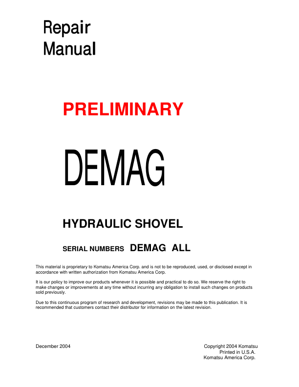 Komatsu ALL Mining Shovel Excavator Repair Manual - Image 2
