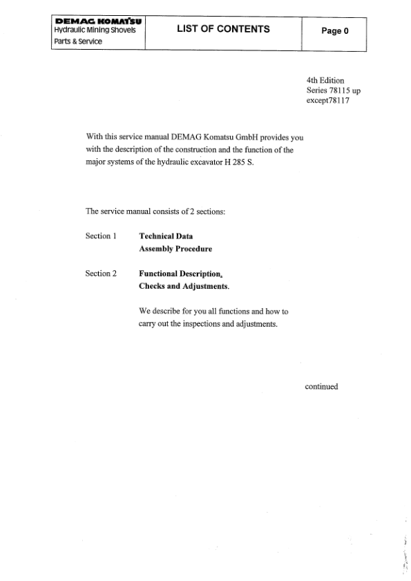Komatsu H285S Mining Shovel Excavator Hydraulic Service Manual Manual SN 78115 and UP - Image 2