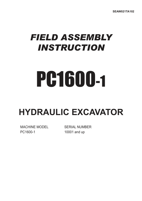 Komatsu PC1600-1 Mining Shovel Excavator Field Assembly Manual SN 10001 and UP - Image 2