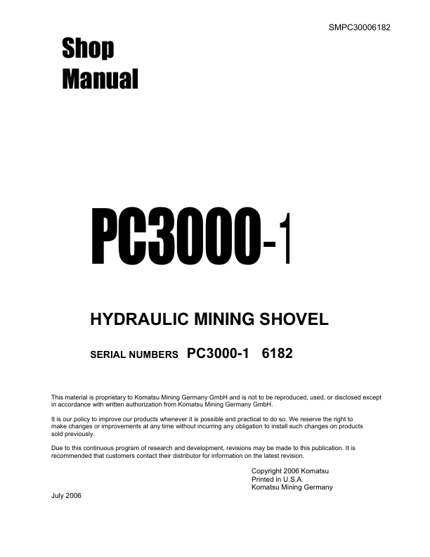 Komatsu PC3000-1 Mining Shovel Excavator Workshop Manual SN 6182 and UP - Image 2