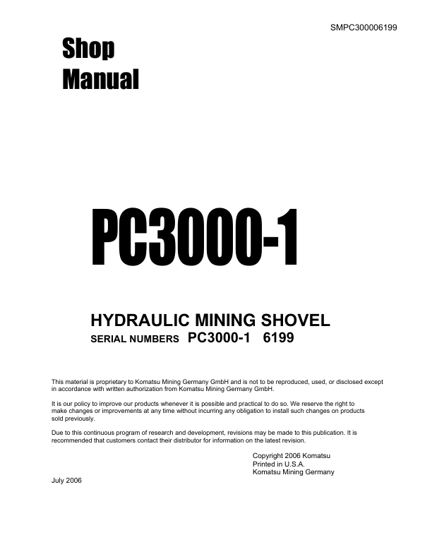 Komatsu PC3000-1 Mining Shovel Excavator Workshop Manual SN 6199 and UP - Image 2