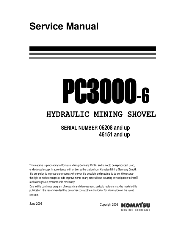 Komatsu PC3000-6 Mining Shovel Excavator Workshop Manual SN 06208 46151 and UP - Image 2