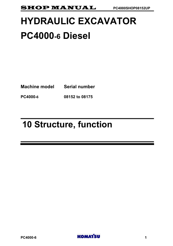 Komatsu PC4000-6 Mining Shovel Excavator Workshop Manual SN 08152 to 08175 - Image 6