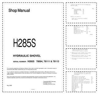Komatsu H285S Mining Shovel Excavator Workshop Manual SN 78094 78111 78113 and UP