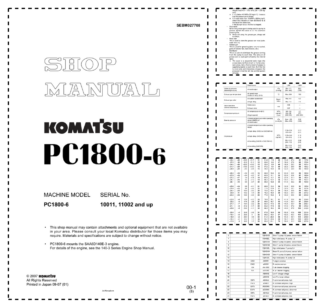 Komatsu PC1800-6 Mining Shovel Excavator Workshop Manual SN 10011 11002 and UP