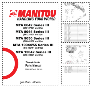 Manitou MTA 6642 8044 9050 10044 10055 12042 Series III Telehandler Parts Manual 50960145 Rev C 09 2021