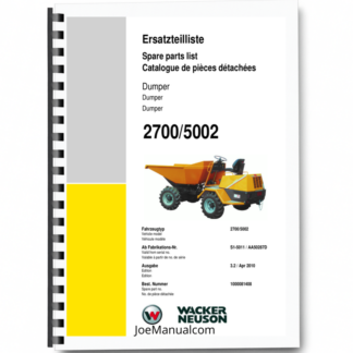 Wacker Neuson 2700 5002 Dumper Parts Catalog S1-5011 AA50287D v3.2 Printed Book