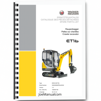 Wacker Neuson ET16 Mini Excavator Parts Catalog SN from WNCE0900PPAL00160 v1.6 Printed Book