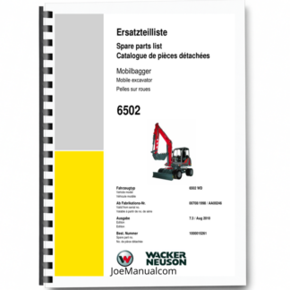 Wacker Neuson 6502 Wheel Excavator Parts Catalog SN from 00708 1998 AA00246 v7.3 Printed Book