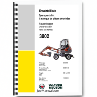 Wacker Neuson 3802 Wheel Excavator Parts Catalog SN from 0200010 96 v3.3 Printed Book