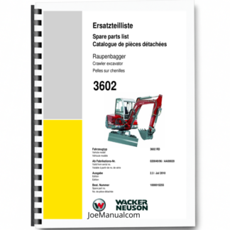 Wacker Neuson 3602 RD Track Excavator Parts Catalog SN from 020049 96 AA00020 v2.3 Printed Book