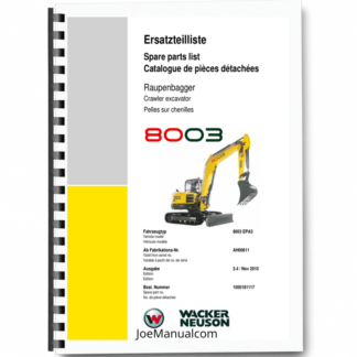 Wacker Neuson 8003 Track Excavator Parts Catalog SN from AH00611 v3.4 Printed Book