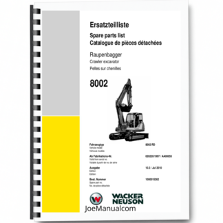 Wacker Neuson 8002 Track Excavator Parts Catalog SN from AA00055 AA04980 v10.3 Printed Book