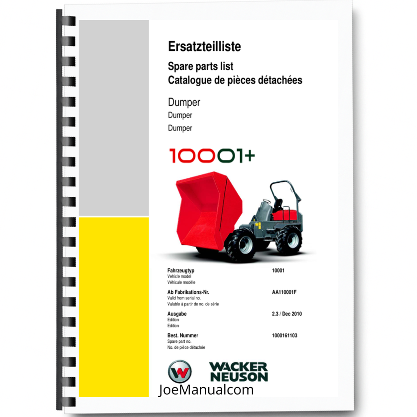 Wacker Neuson 10001 Dumper Parts Catalog SN from AA110001F v2.3 Printed Book