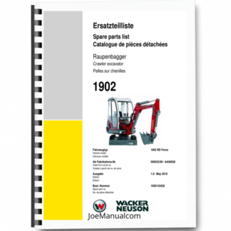 Wacker Neuson 1902RD Force Crawler Excavator Parts Catalog SN from 000033 99 AA00038 v1.9 Printed Book