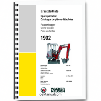 Wacker Neuson 1902 RD Excavator Parts Catalog SN from 010001 96 v3.3 Printed Book