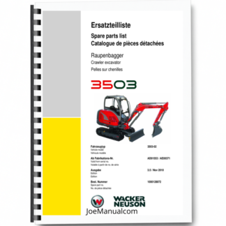 Wacker Neuson 3503-02 Excavator Parts Catalog SN from AD01553 AE00371 v3.5 Printed Book