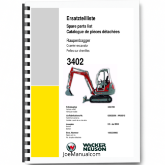 Wacker Neuson 3402RD Crawler Excavator Parts Catalog SN from 020028 96 AA00010 v2.3 Printed Book