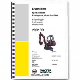 Wacker Neuson 2902RD Crawler Excavator Parts Catalog SN from 020034 96 AA00009 v2.3 Printed Book