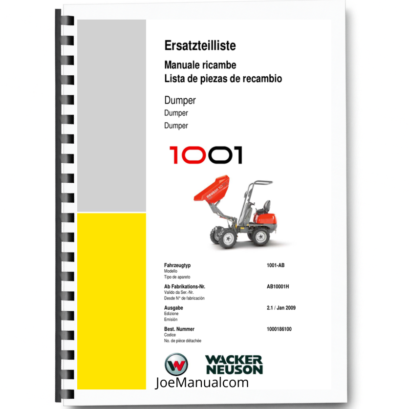 Wacker Neuson 1001-AB Dumper Parts Catalog SN from AB10001H v2.1 Printed Book