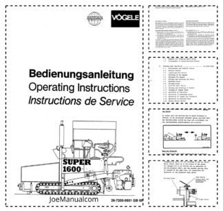 VOGELE Super 1600 Road Paver Operating Instructions Manual