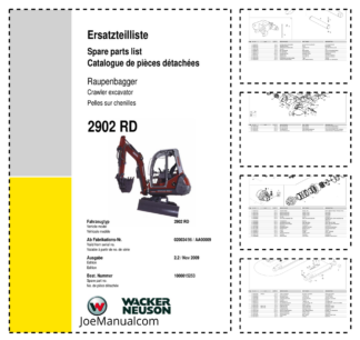 Wacker Neuson 2902 RD Excavator Parts Catalog SN 020034 96 AA00009 v2.2