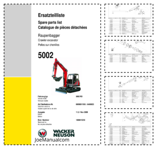 Wacker Neuson 5002 Excavator Parts Catalog SN 00989 1998 AA0023 v11.3