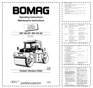 BOMAG BW180 BW184 AD Tandem Vibratory Roller Operation and Maintenance Manual v11.2003