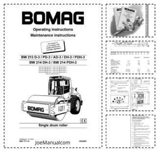 BOMAG BW213 BW214 D-3 PD-3 AD-3 DH-3 PDH-3 Single Drum Roller Operation and Maintenance Manual v05.2001