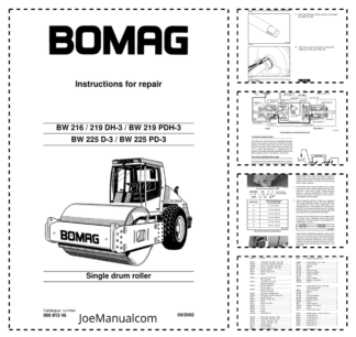 BOMAG BW216 219 DH-3 BW219 PDH-3 BW255 D-3 BW225 PD-3 Single Drum Roller Service Repair Manual v09.2002