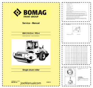 BOMAG BW219 D-4 PD-4 Single Drum Roller Service Manual v10.2013