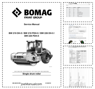 BOMAG BW219 DH-5 BW 219 PDH-5 BW226 DH-5  BW226 PDH-5 Single Drum Roller Service Manual v03.2018