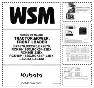 Kubota BX RCK LA Series Tractor Rotary Mower Front Loader Workshop Manual